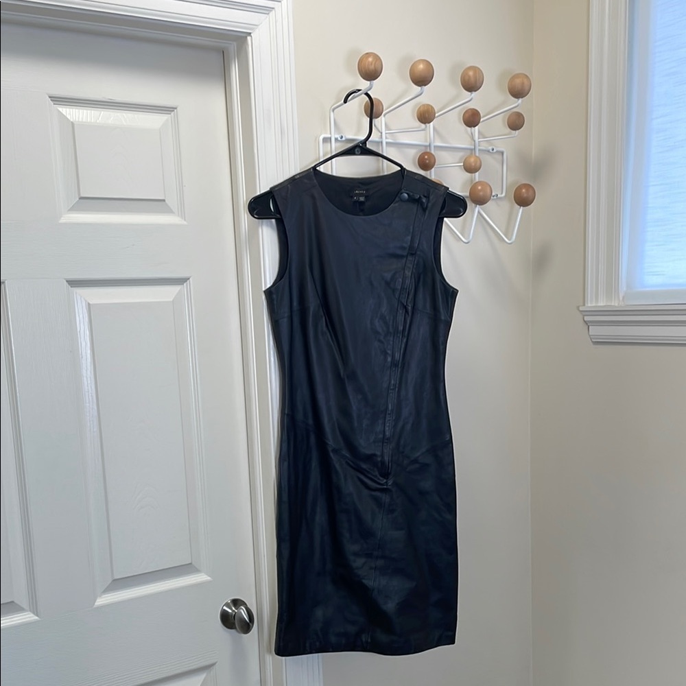 Theory - Form Fitting Lamb Leather Dress - Black  2